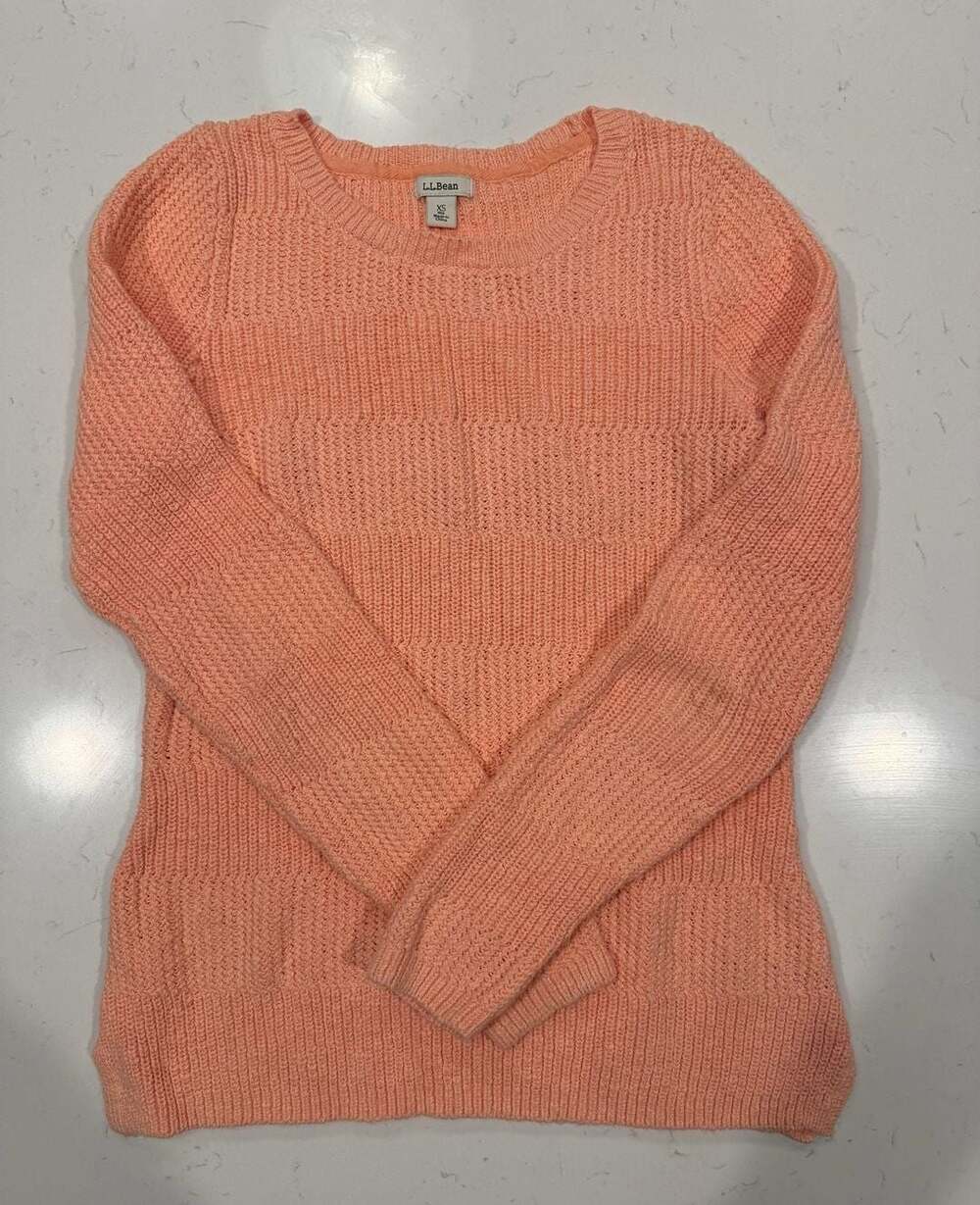 LL Bean Textured Striped Cotton Sweater Size XS Peach 100% cotton